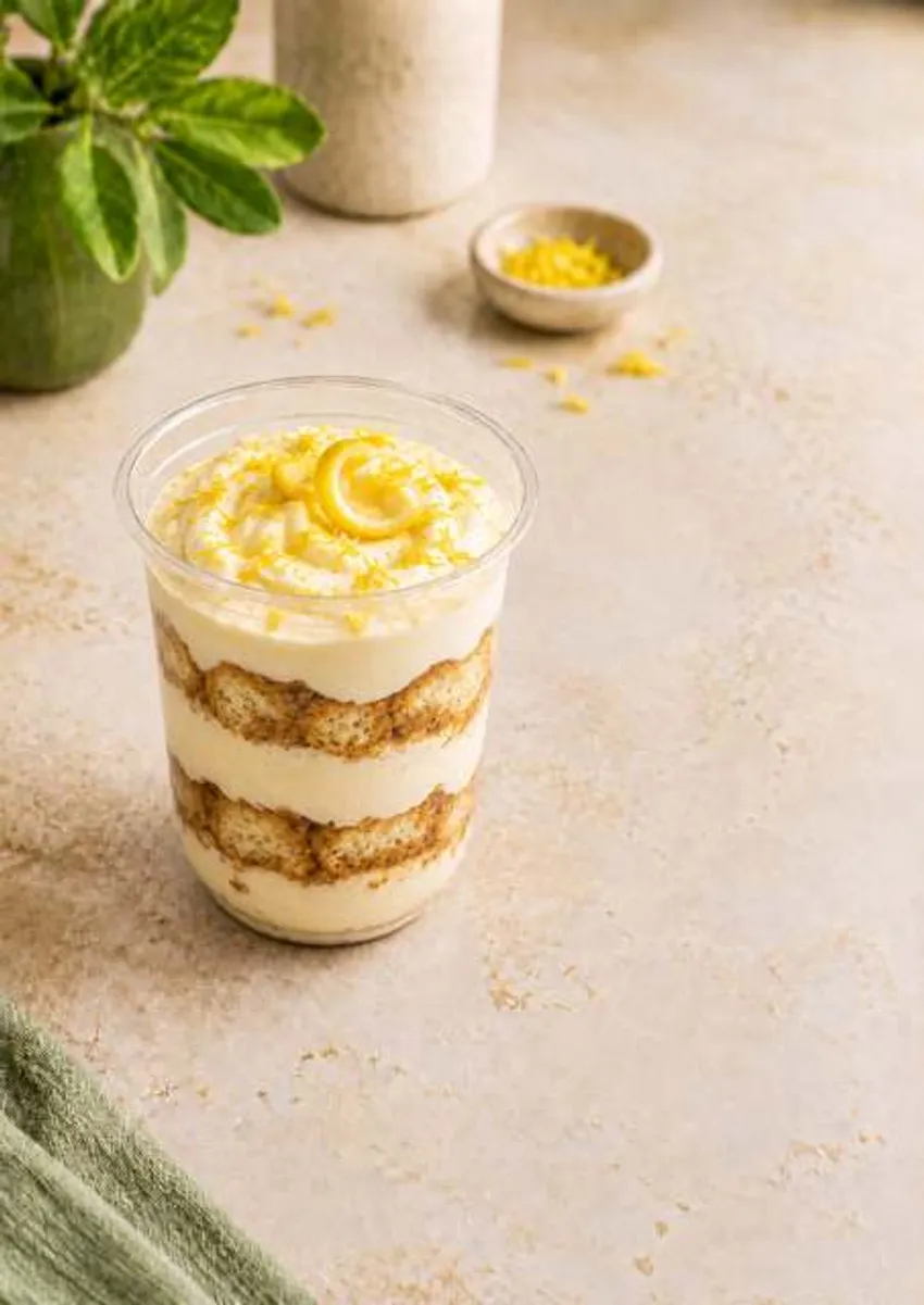London Lemon Tiramisu, Reimagined cup layered with lemon cream and ladyfingers